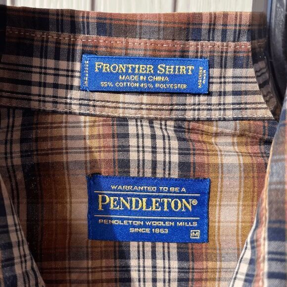Pendleton Frontier Plaid Western Shirt M - Brown/Blue, Vintage, Snap Buttons - Picture 2 of 8